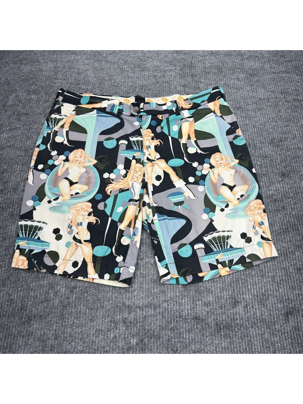 Loudmouth Golf Shorts Men 42x10 Retro Galaxy Stratosphere Pin Up Girls Space Age